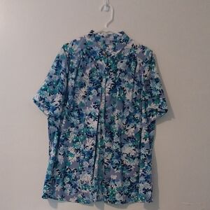 Floral Blue and Green Women's Shirt
